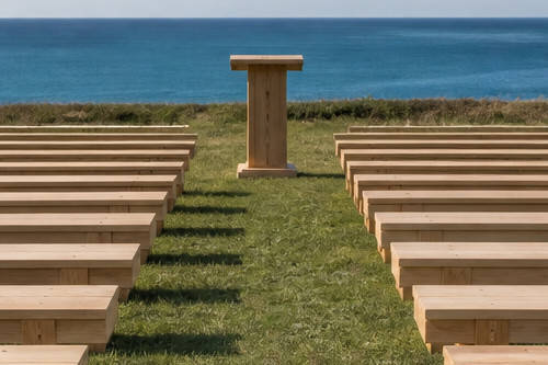 Bancs en bois, réalisés pour mariage en extérieur. Région de Biarritz