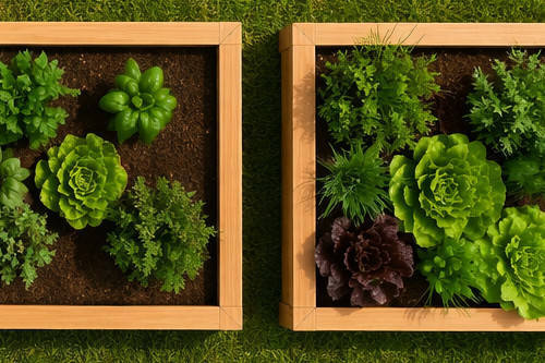 Jardin potager à base de jardinières en bois, pin douglas massif et chêne